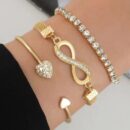 🩷 Crystal Peach Heart Bracelet Set – 3pcs